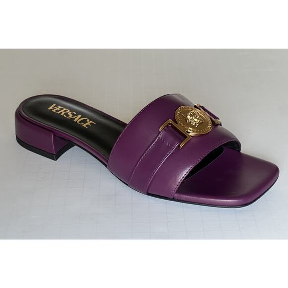 VERSACE Medusa Women's Plum Sandals 7 US (37 Euro) 1014748 Spain NIB $900 - Picture 3 of 15